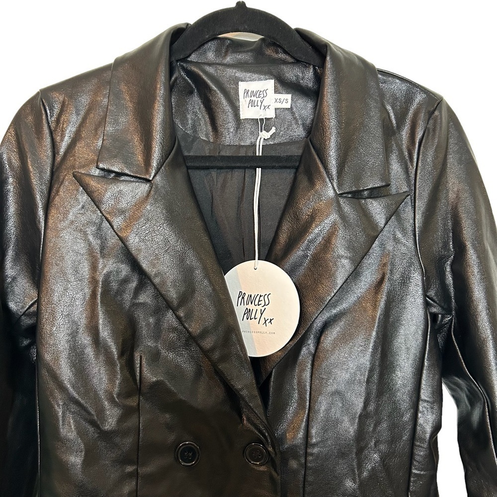 Princess Polly Ellen Faux Leather Fully Lined Black Blazer Sz. XS/S NWT - Picture 12 of 16